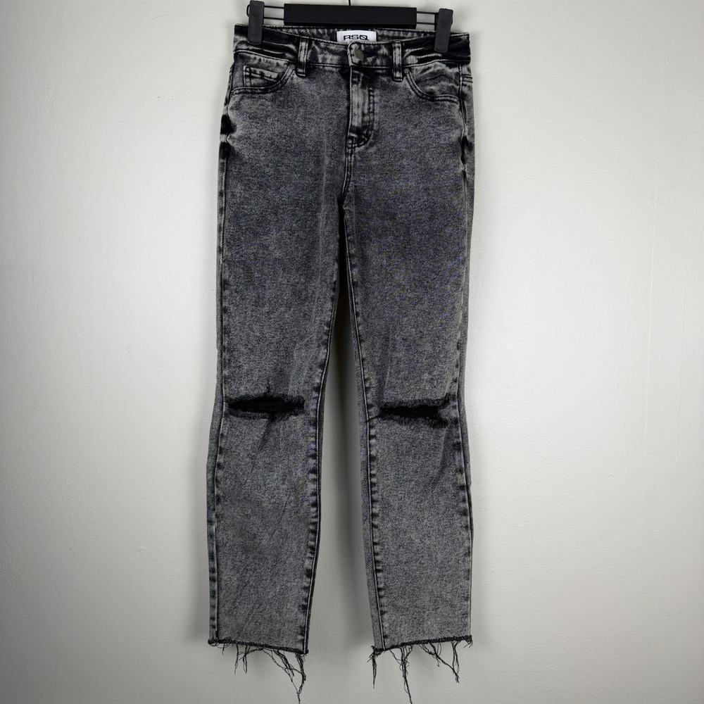 RSQ Jeans Women 24 (26x26)‎ Gray Denim High-Rise Straight Frayed Hem Distressed